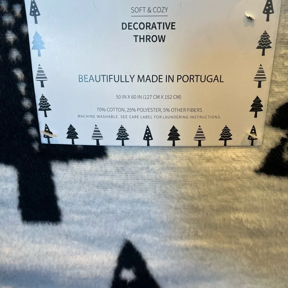 Pine Cone Hill Christmas Black and Cream Christmas Tree Throw Blanket